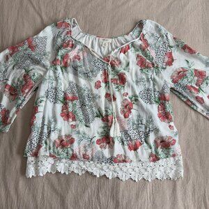 Style & Co Poppy Flower Print Peasant Top Size M‎